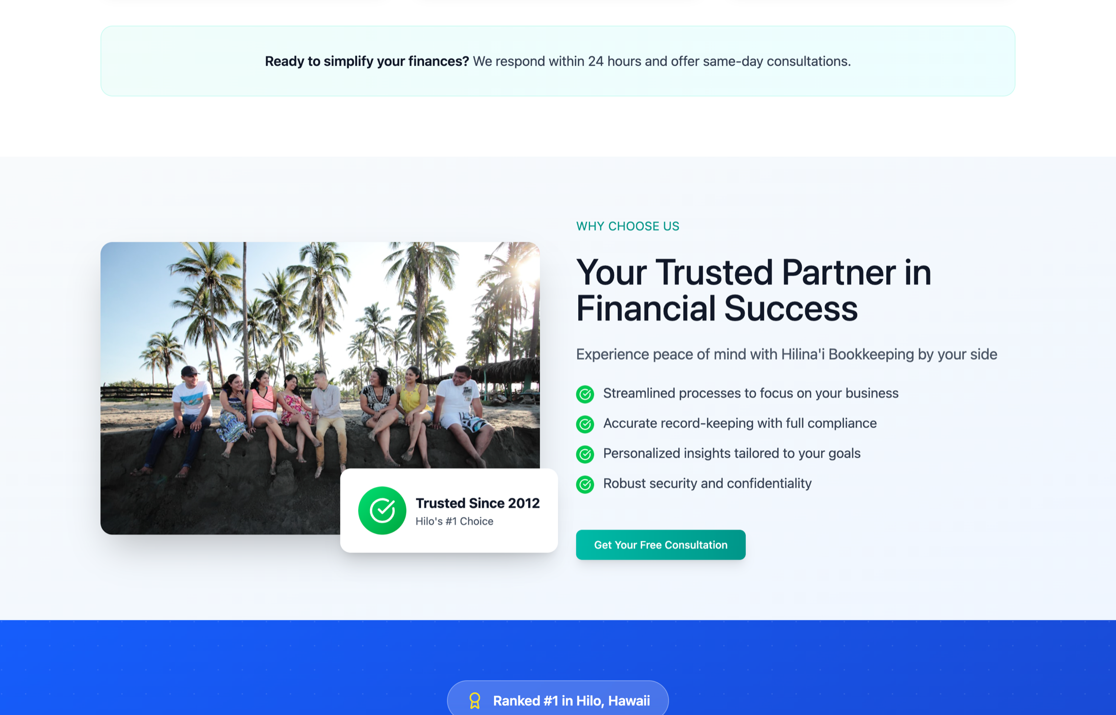 Hilinai website section featuring a local Hawaiʻi team